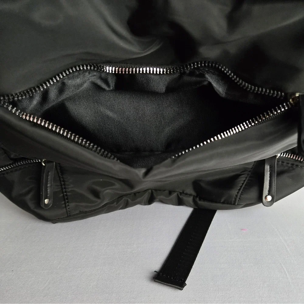 Heart Love Black Nylon Backpack Travel Bag with Trolley Sleeve and Multi Pockets